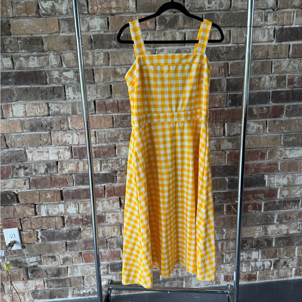 Jude Connally Yellow Checkered Gingham Midi Dress Size L